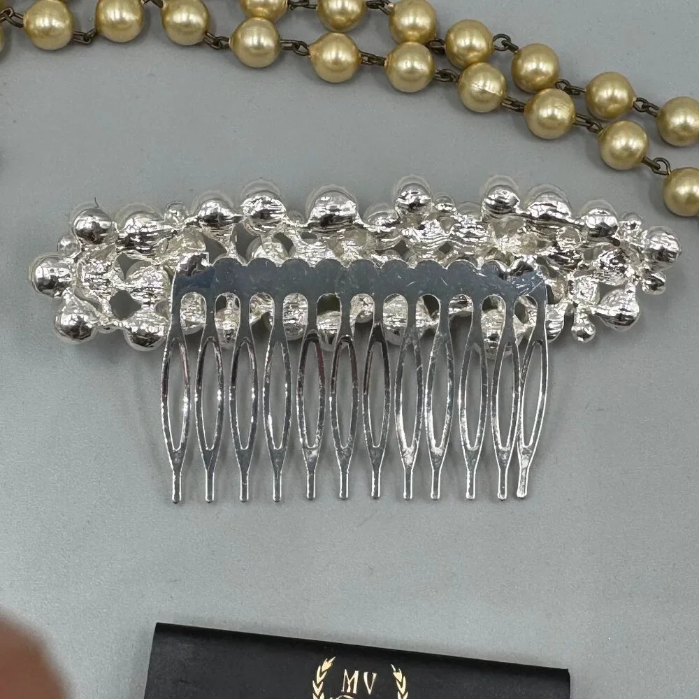 VintageFaux Pearl Lot, Pearl Studded Hair Comb, Necklace, M Vellano Earrings NWT - Picture 7 of 12